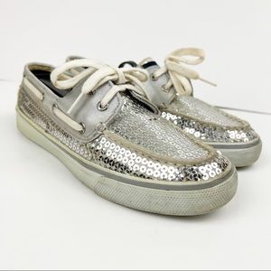 Sperry TopSider Silver‎ Sequin Boat Shoes Size 6.5